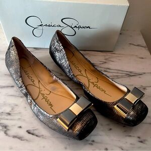 Women’s Size 9.5 Jessica Simpson “Monetah” Ballet Flats Light Gold Lizard Print